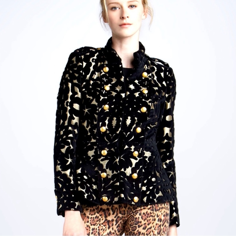 Alice + Olivia Cecily Burnout Military Blazer Black/Gold XS/S - SEE Measurements